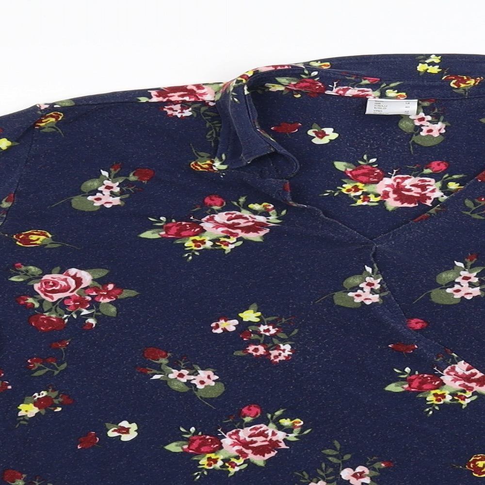 Preworn Womens Blue Floral Jersey Basic T-Shirt Size 12