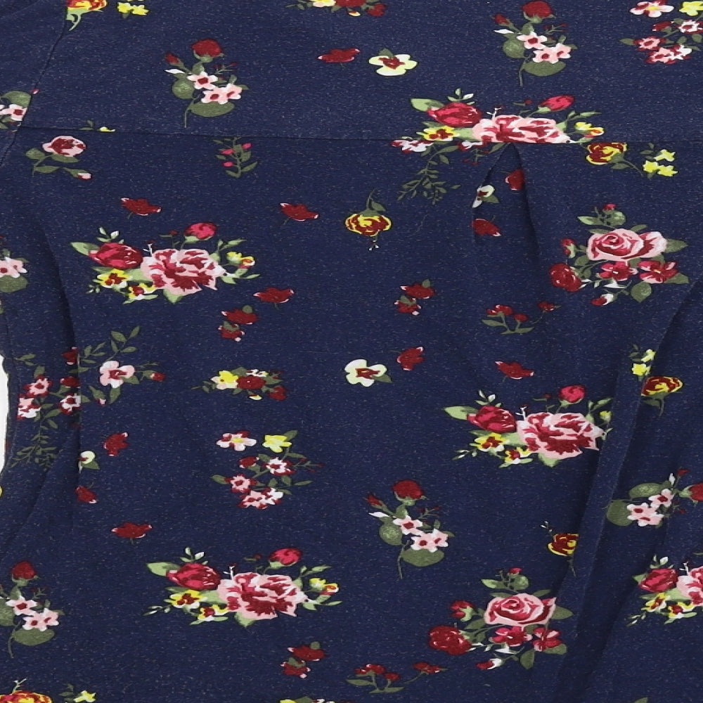 Preworn Womens Blue Floral Jersey Basic T-Shirt Size 12