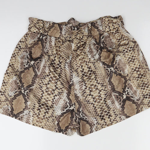 PRETTYLITTLETHING Womens Brown Animal Print  Paperbag Shorts Size 12