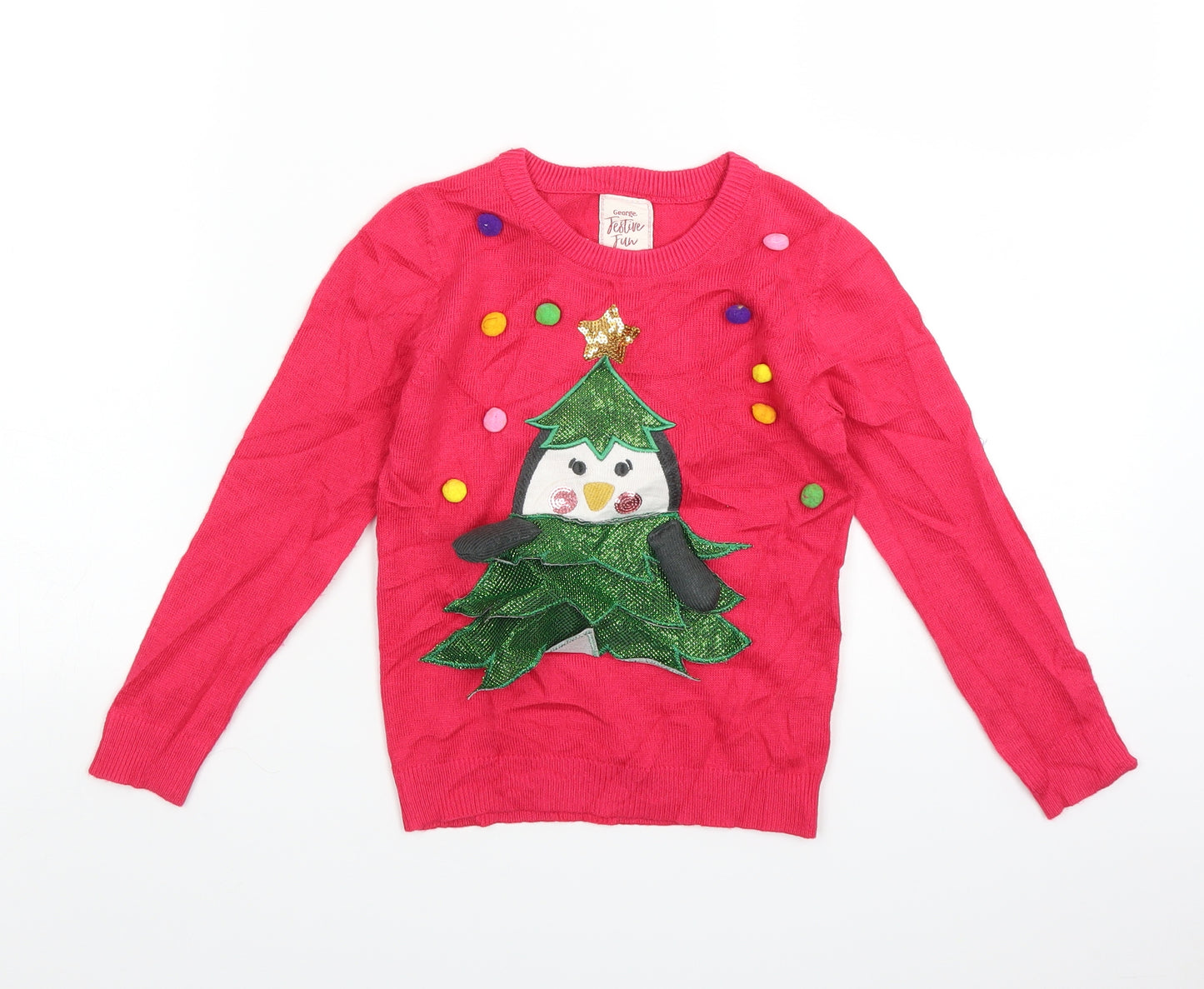 George Girls Pink   Pullover Jumper Size 4-5 Years  - christmas