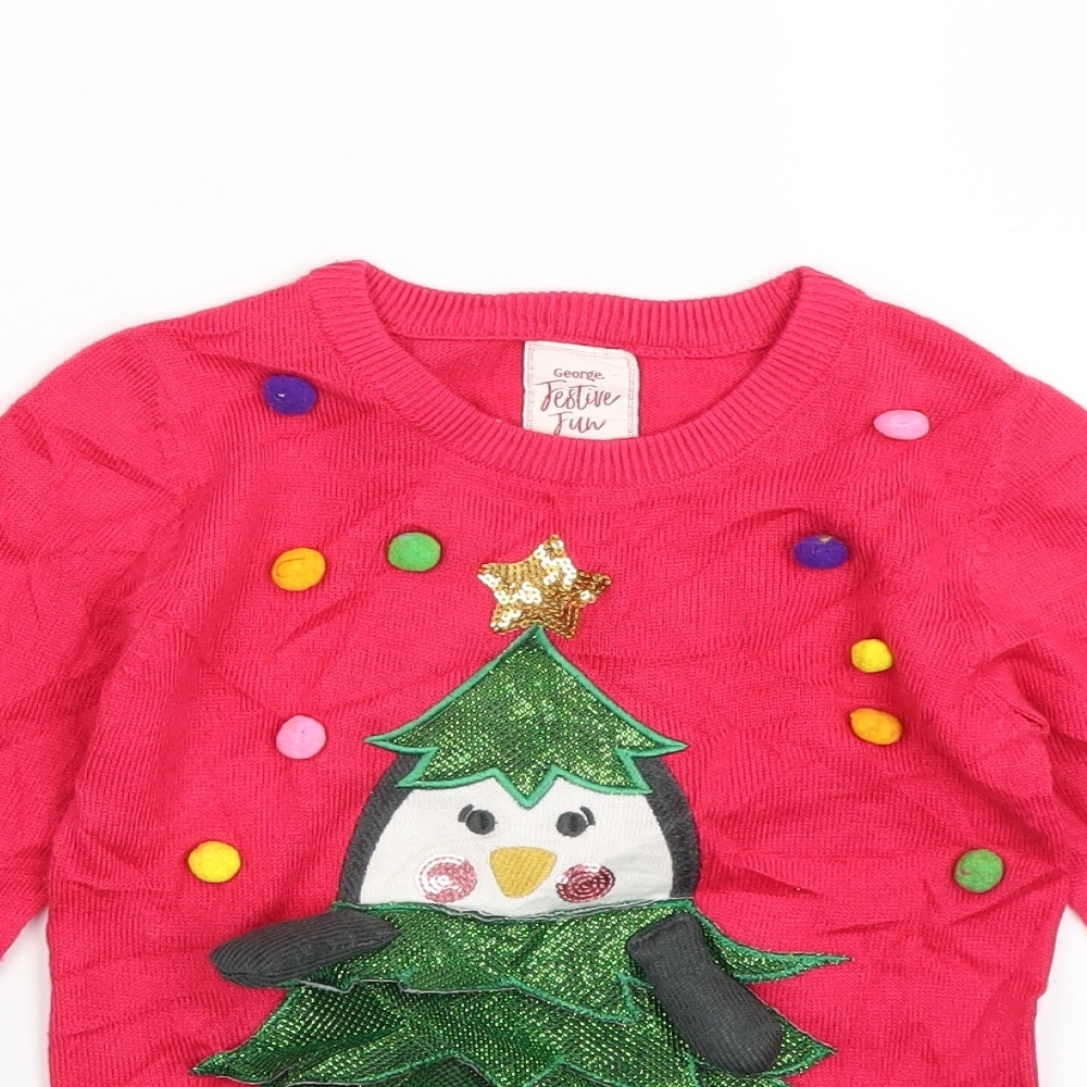 George Girls Pink   Pullover Jumper Size 4-5 Years  - christmas
