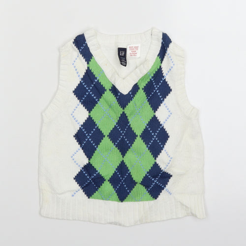 Gap Baby White Argyle/Diamond Knit Pullover Jumper Size 12-18 Months