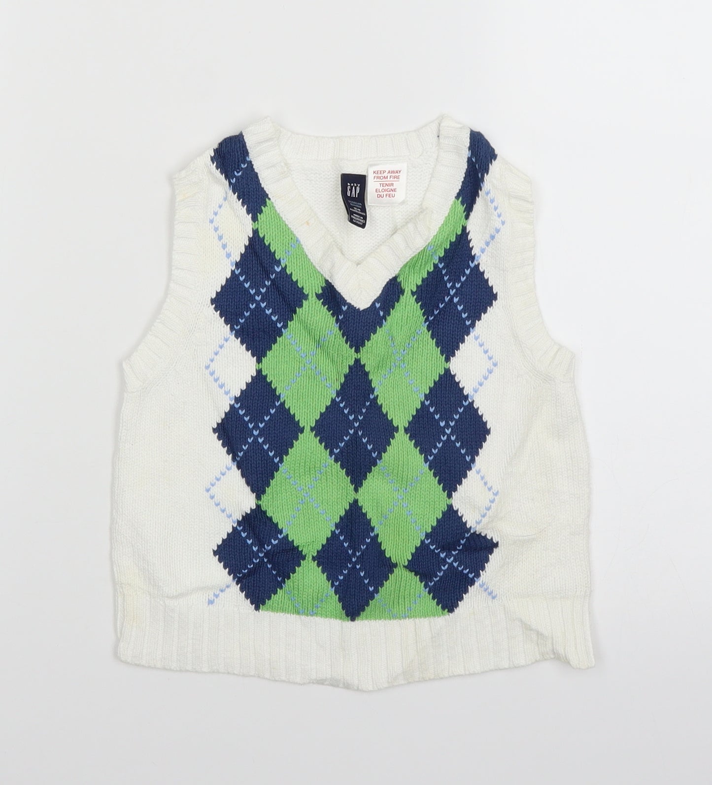 Gap Baby White Argyle/Diamond Knit Pullover Jumper Size 12-18 Months