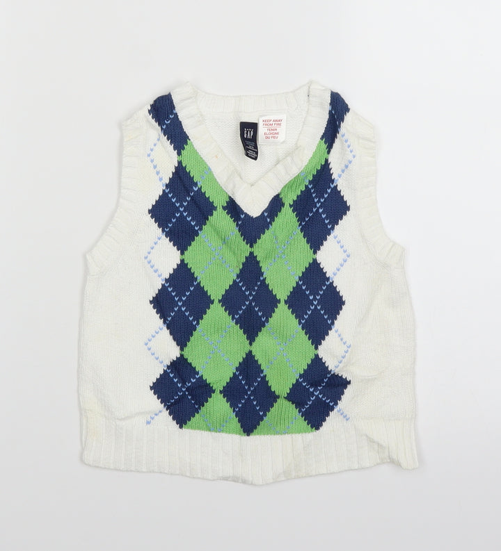 Gap Baby White Argyle/Diamond Knit Pullover Jumper Size 12-18 Months