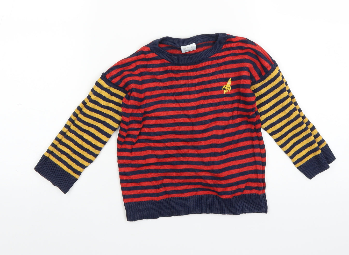 F&F Boys Red Striped  Pullover Jumper Size 2-3 Years