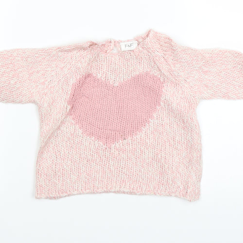 F&F Girls Pink  Knit Pullover Jumper Size 36 Months  - heart