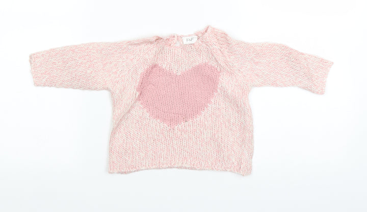 F&F Girls Pink Knit Pullover Jumper Size 36 Months - heart