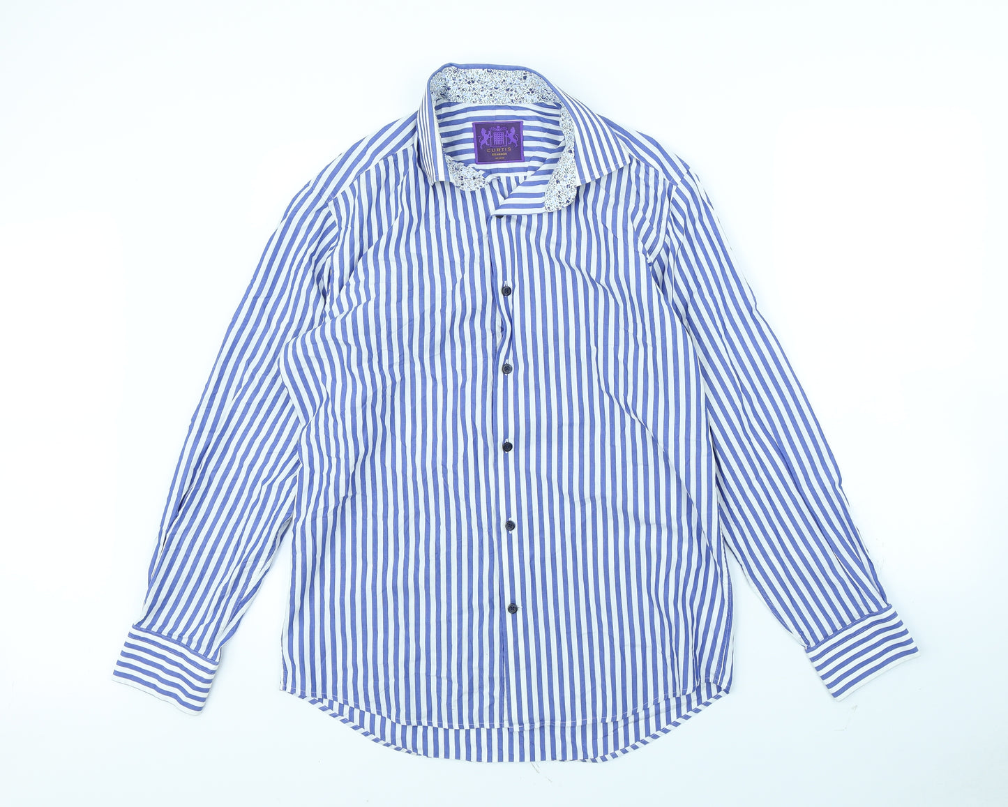 Curtis Mens Blue Striped   Dress Shirt Size M