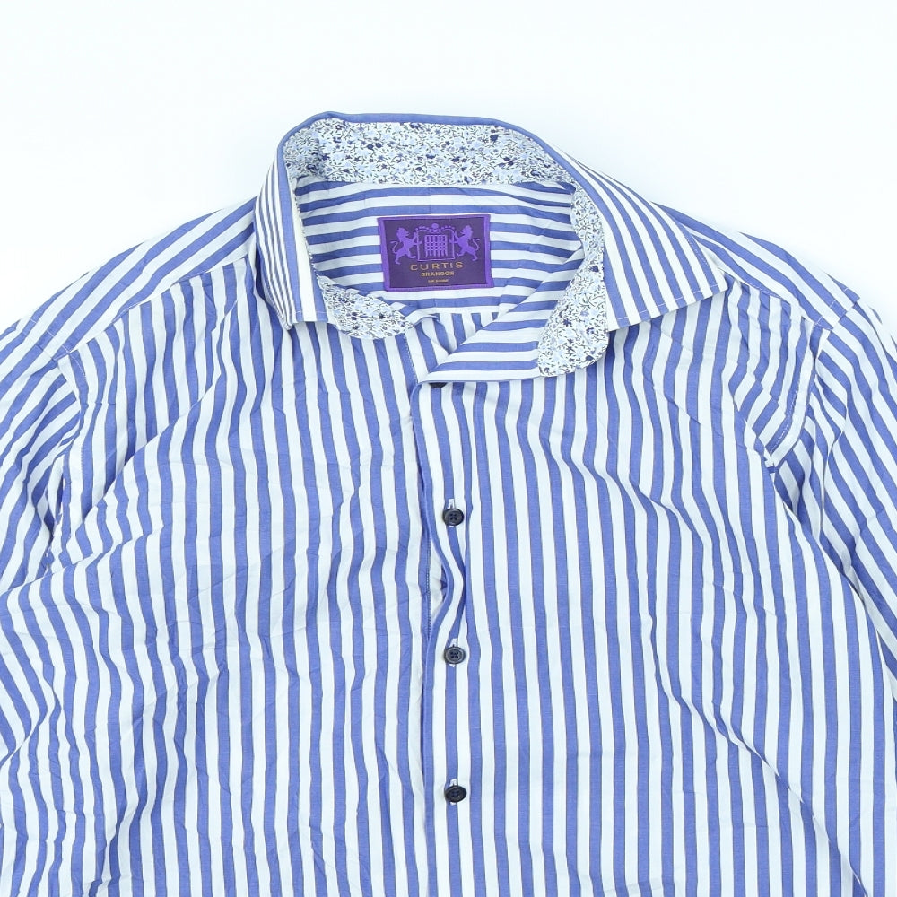 Curtis Mens Blue Striped   Dress Shirt Size M
