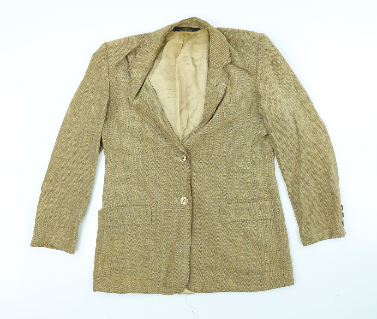 M&S Womens Gold   Jacket Blazer Size 12  - shoulder pads