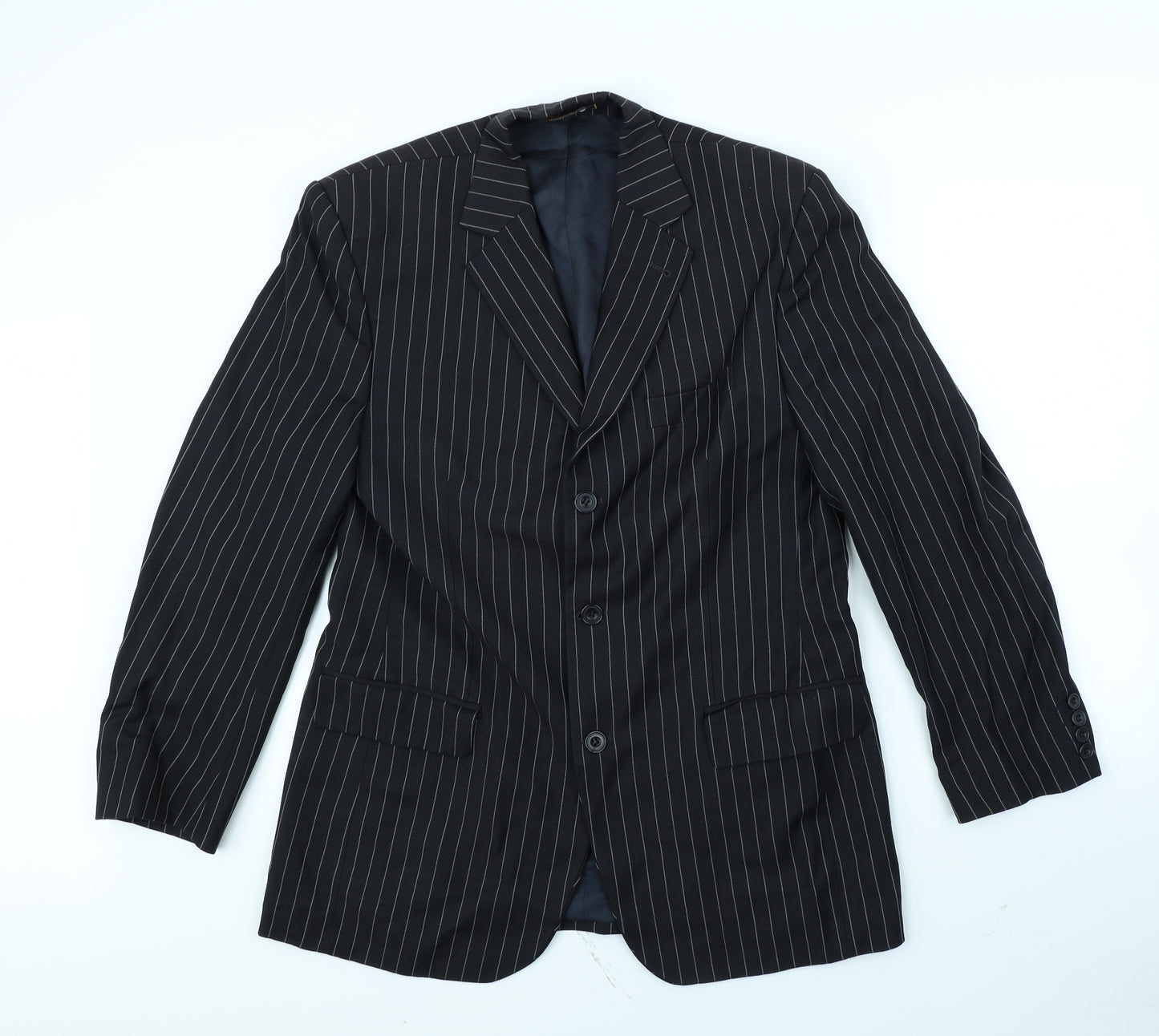 Preworn Mens Black Striped  Jacket Blazer Size 40  - shoulder pads