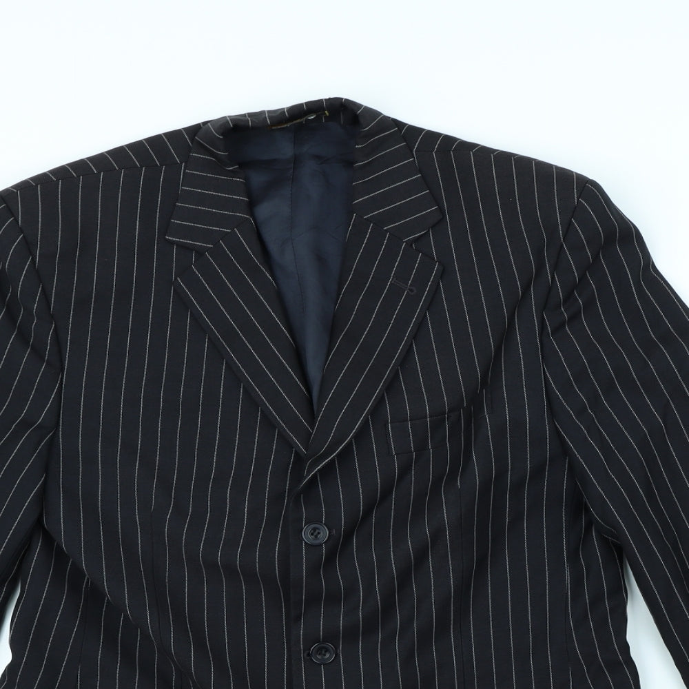 Preworn Mens Black Striped  Jacket Blazer Size 40  - shoulder pads