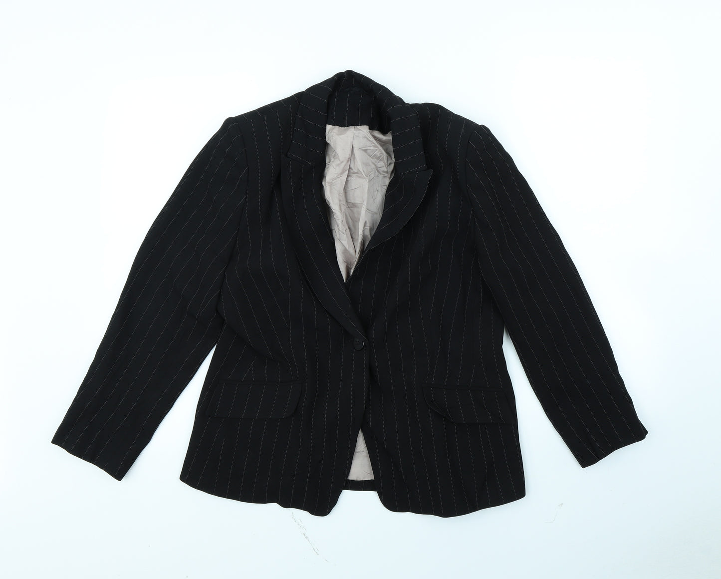 Principles Womens Black Striped  Jacket Blazer Size 16  - shoulder pads