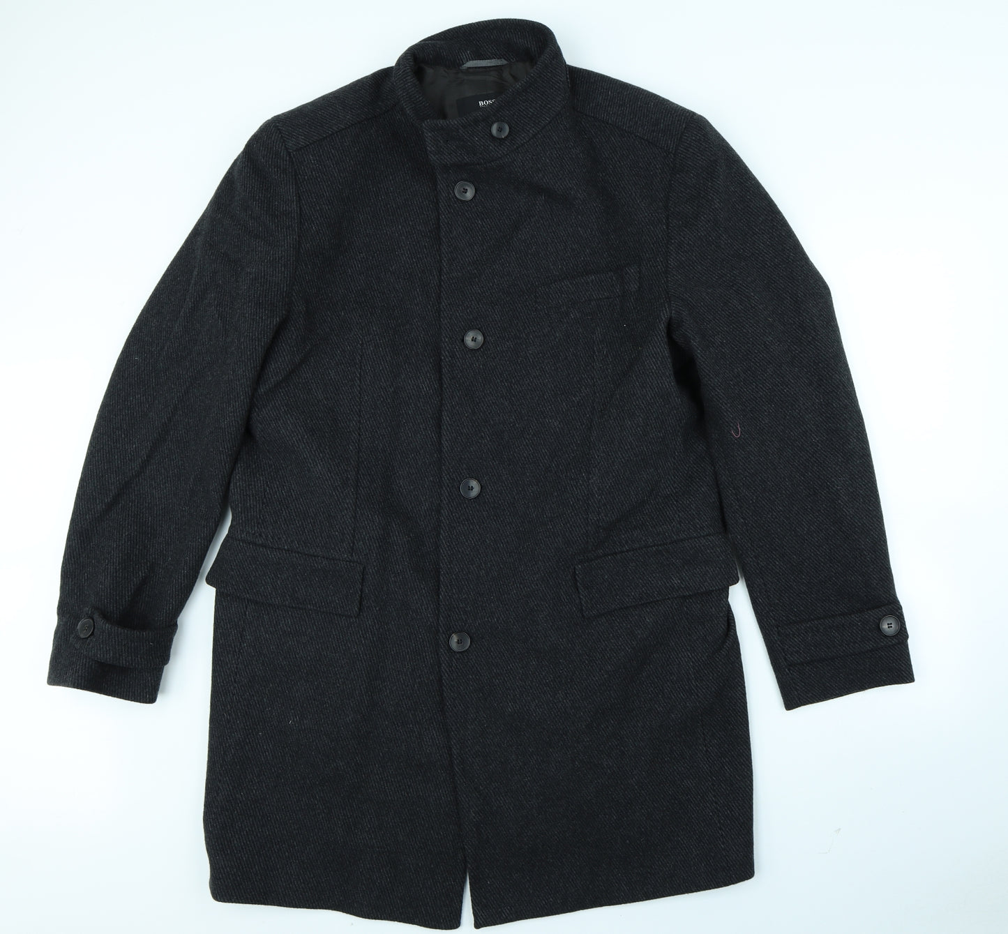 HUGO BOSS Mens Black   Overcoat Coat Size 56  - shoulder pads
