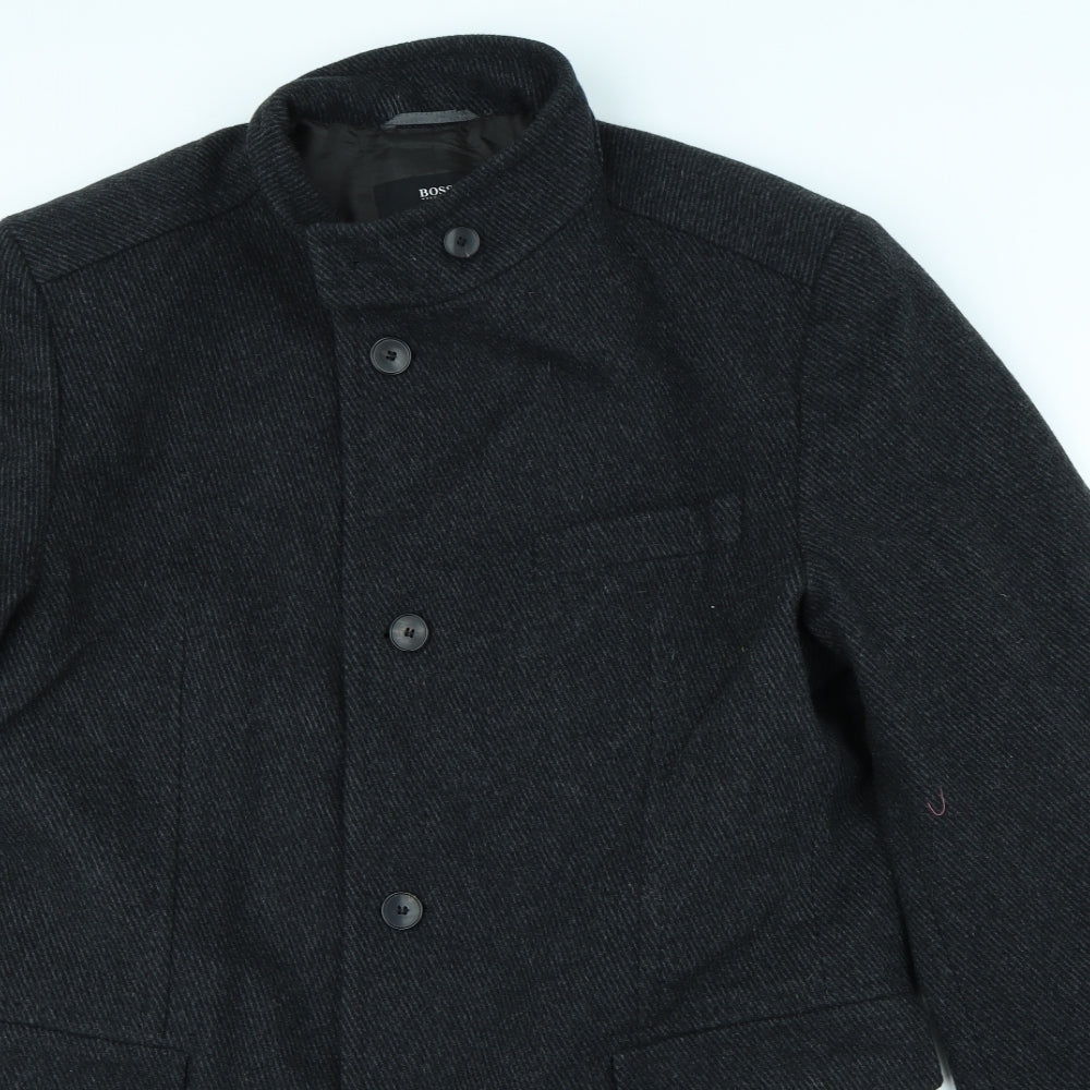 HUGO BOSS Mens Black   Overcoat Coat Size 56  - shoulder pads