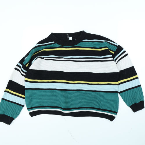 Divided Womens Green Striped  Pullover Jumper Size L