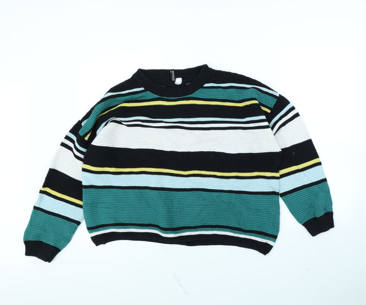 Divided Womens Green Striped  Pullover Jumper Size L