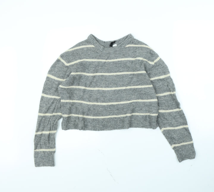 Divided Womens Grey Striped  Pullover Jumper Size M