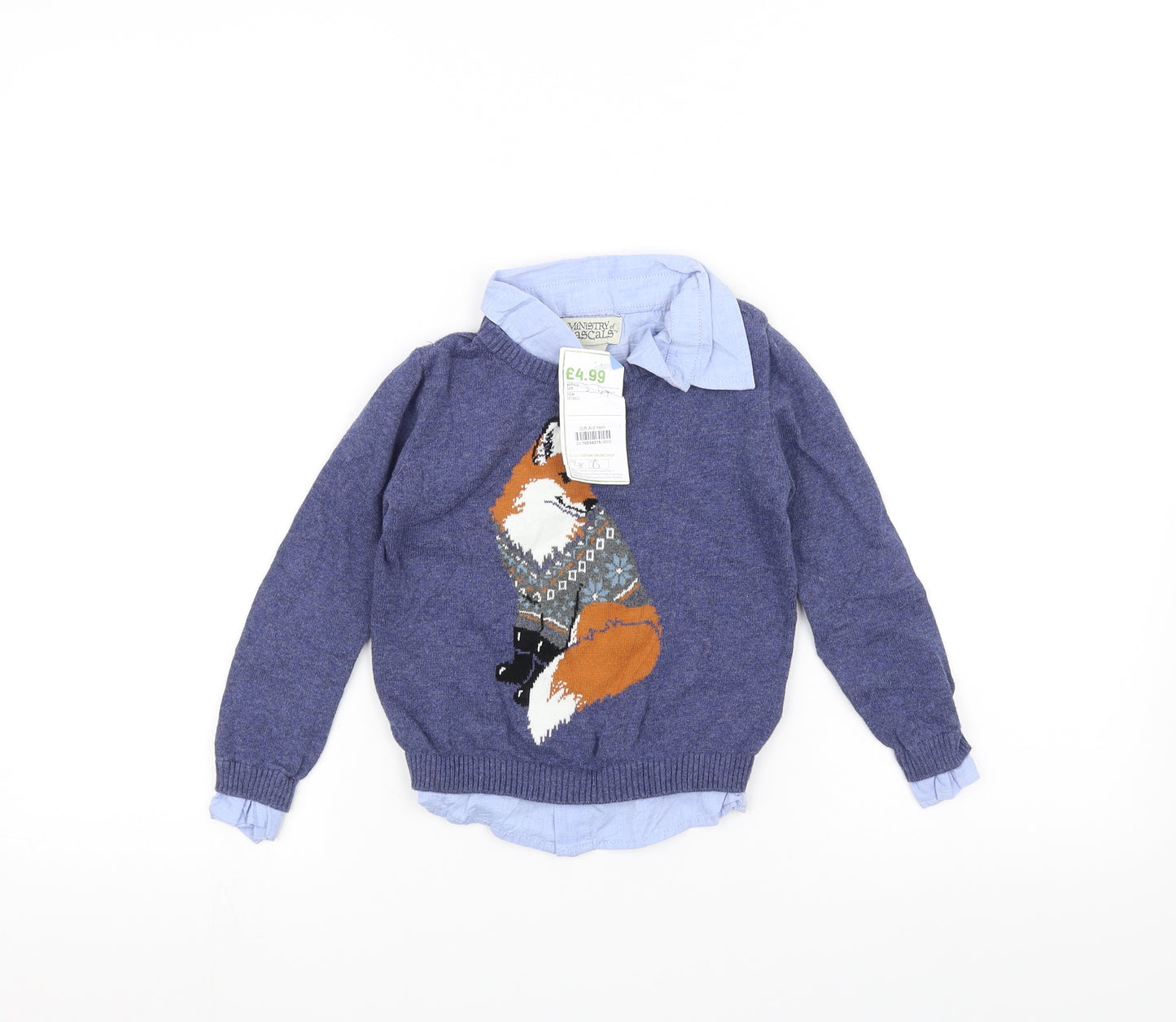 Ministry Of Rascals Boys Blue   Pullover Jumper Size 4 Years  - FOX