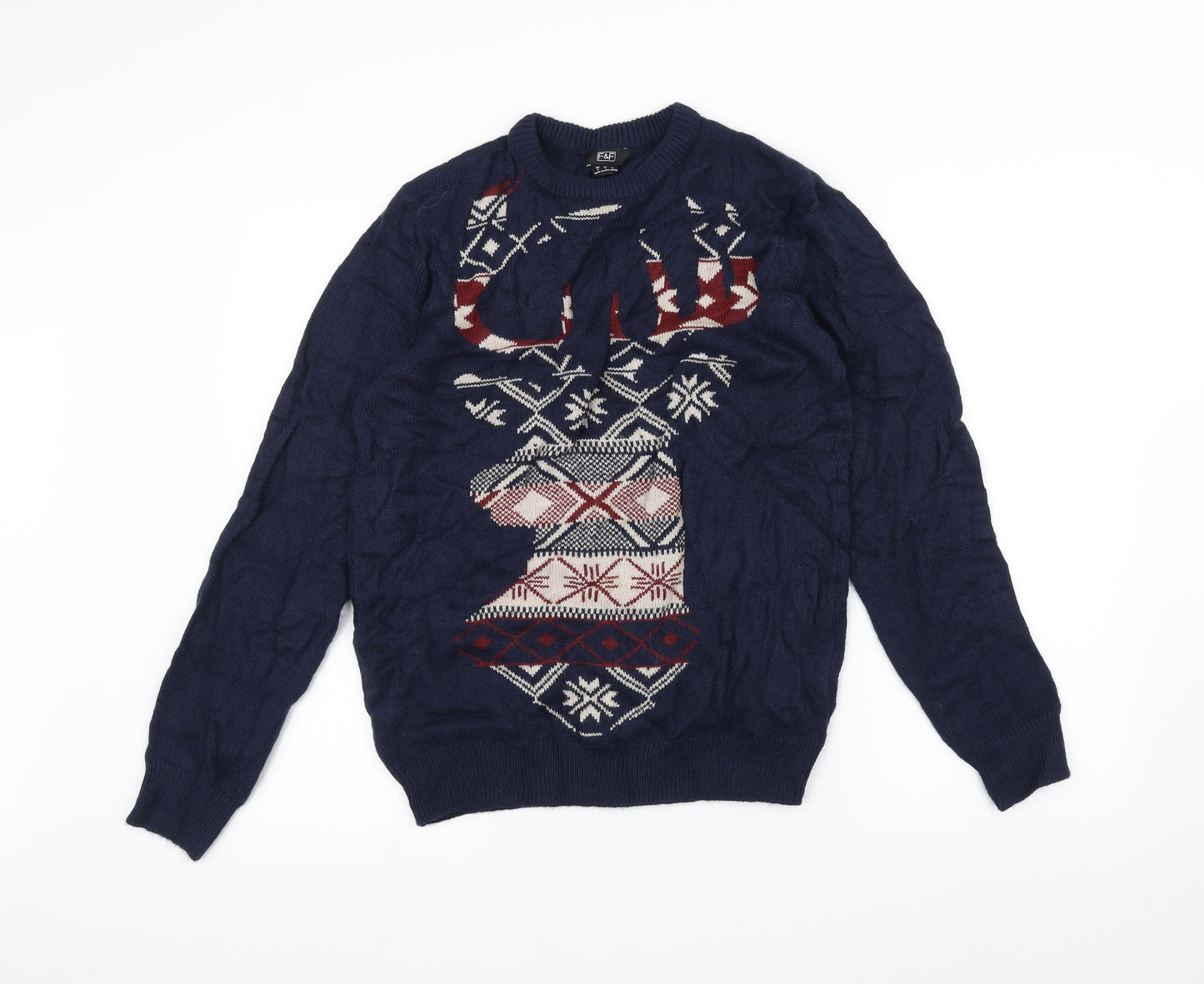 F&F Mens Blue  Knit Pullover Jumper Size S  - Christmas  Jumper