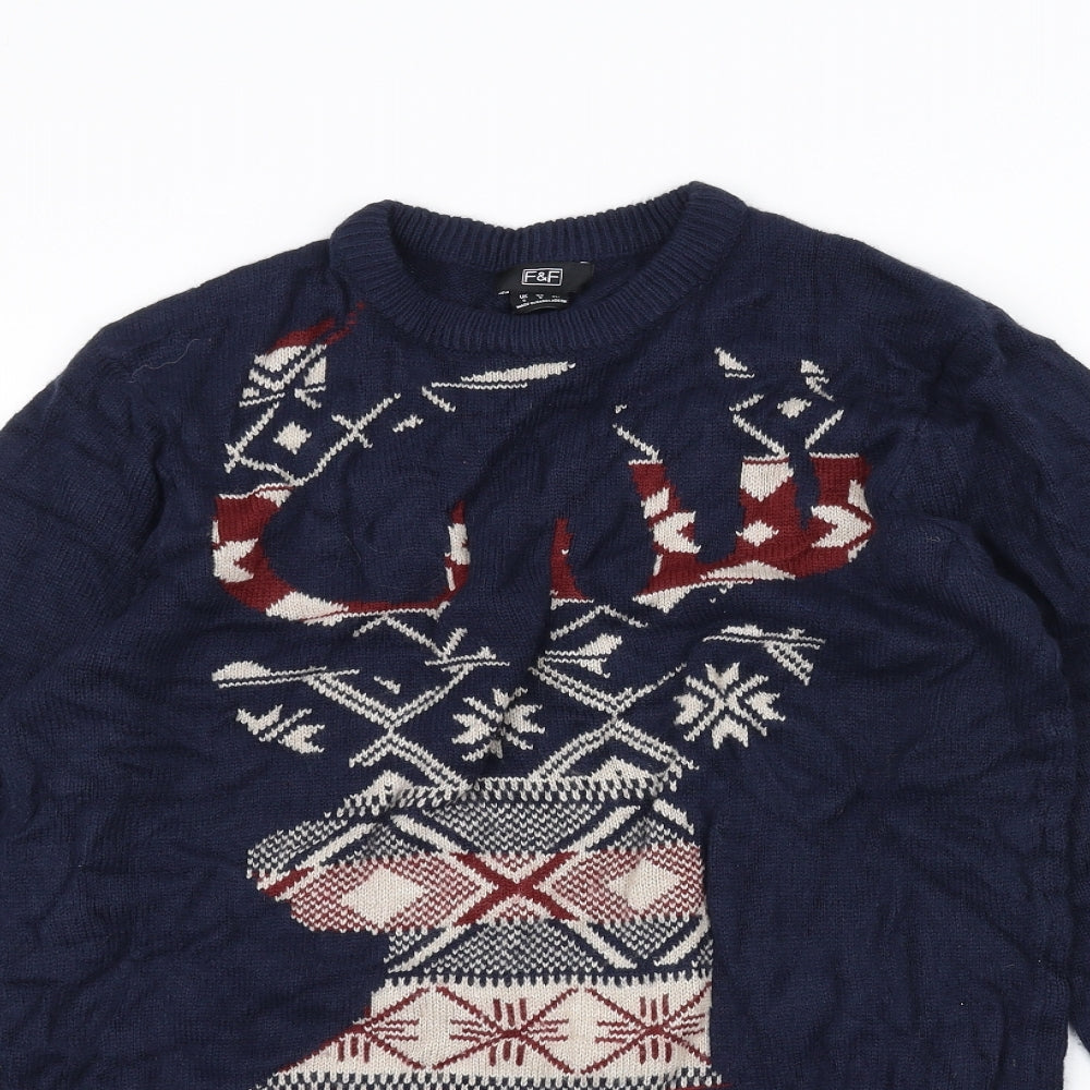 F&F Mens Blue  Knit Pullover Jumper Size S  - Christmas  Jumper