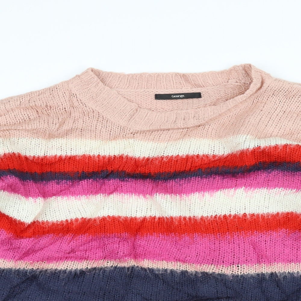 George Womens Pink Striped Knit Pullover Jumper Size 12
