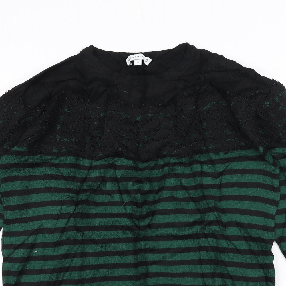 Warehouse Mens Black Striped   T-Shirt Size 13