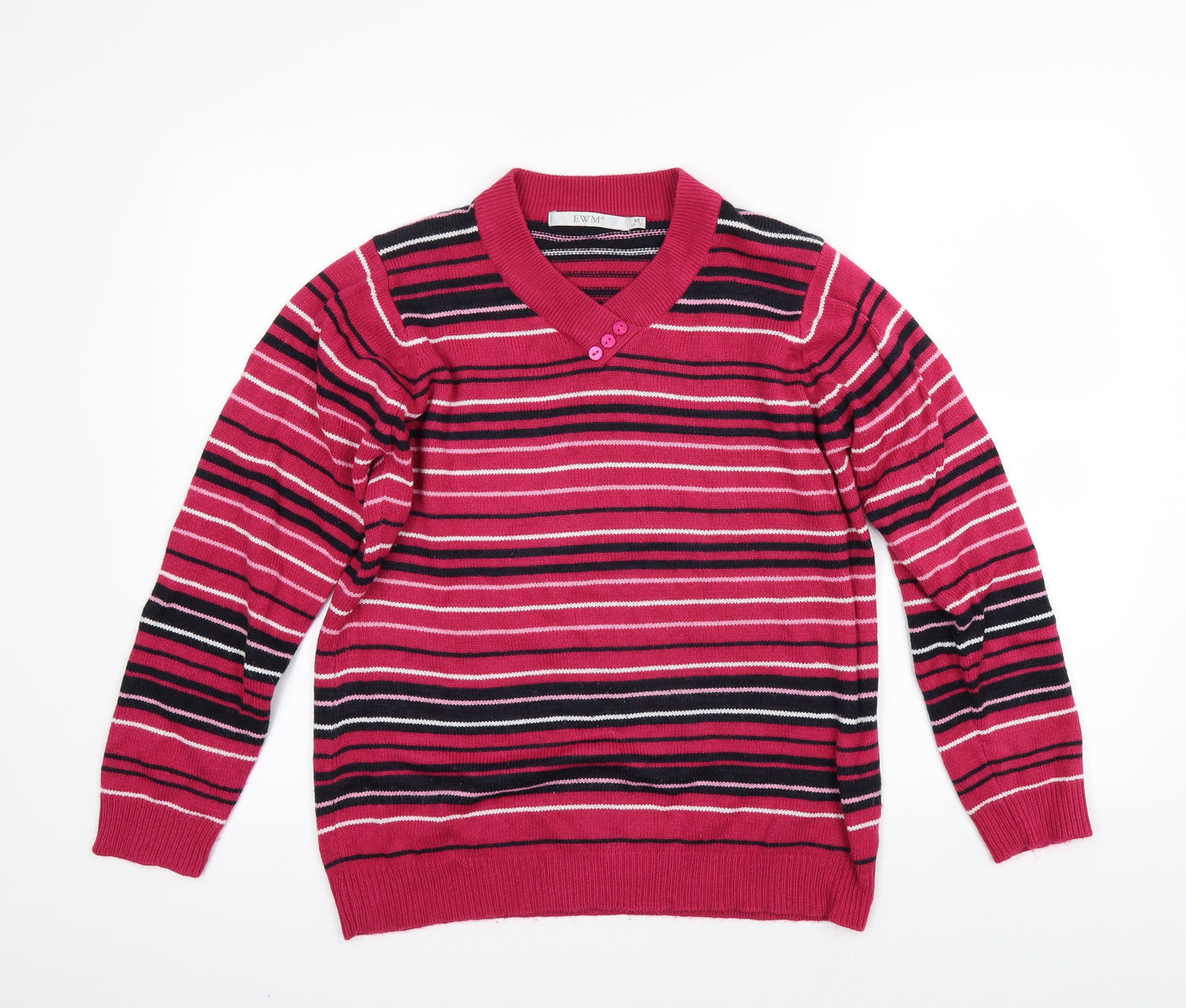 EWM Womens Pink Striped Knit Pullover Jumper Size 16