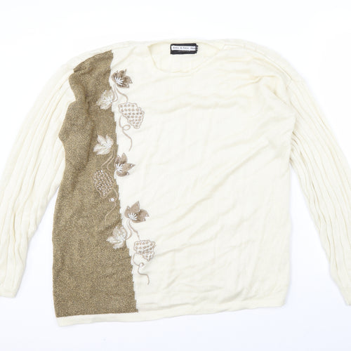 Better & Peter Allen Womens Beige Floral  Pullover Jumper One Size