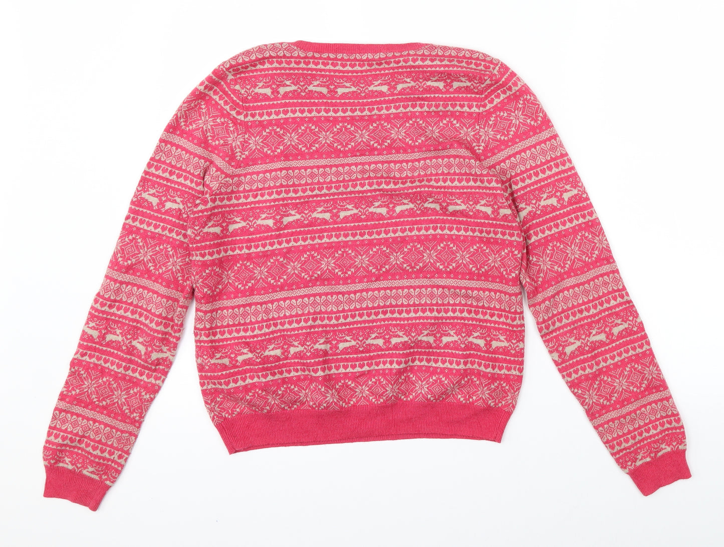 Marks & Spencer Womens Pink Fair Isle  Pullover Jumper Size 10  - Christmas
