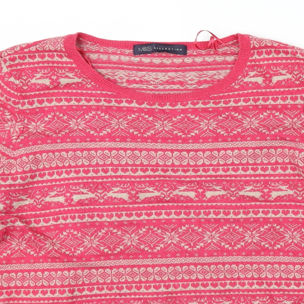 Marks & Spencer Womens Pink Fair Isle  Pullover Jumper Size 10  - Christmas