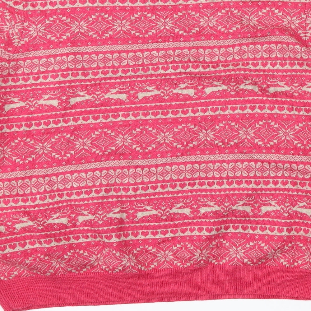 Marks & Spencer Womens Pink Fair Isle  Pullover Jumper Size 10  - Christmas