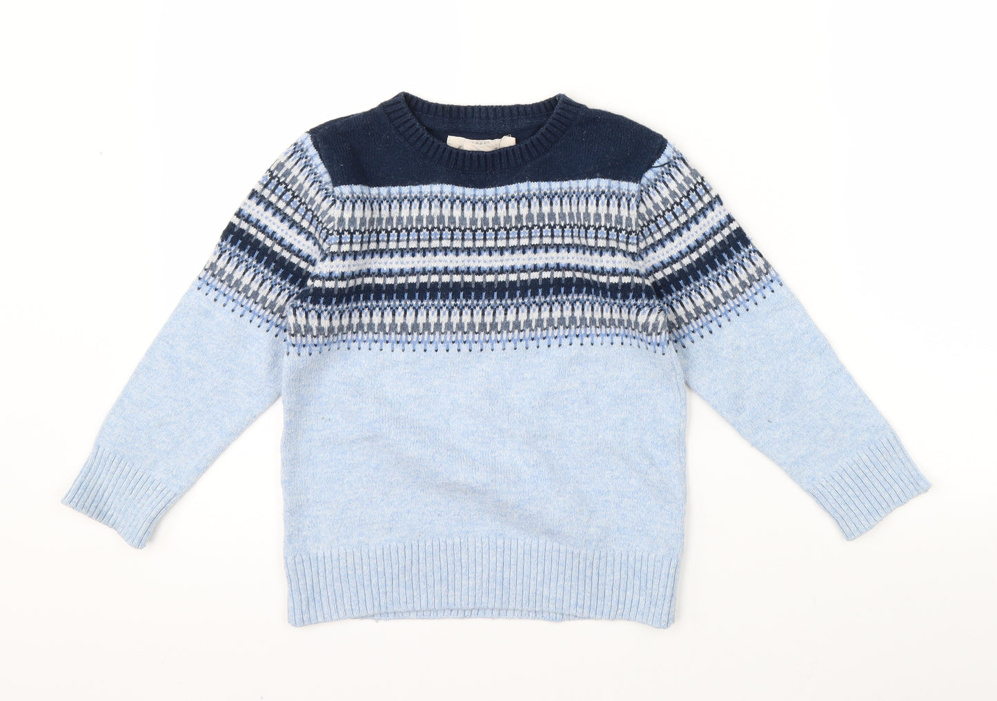 Label of Graded Goods Boys Blue Fair Isle Knit Pullover Jumper Size 4-5 Years