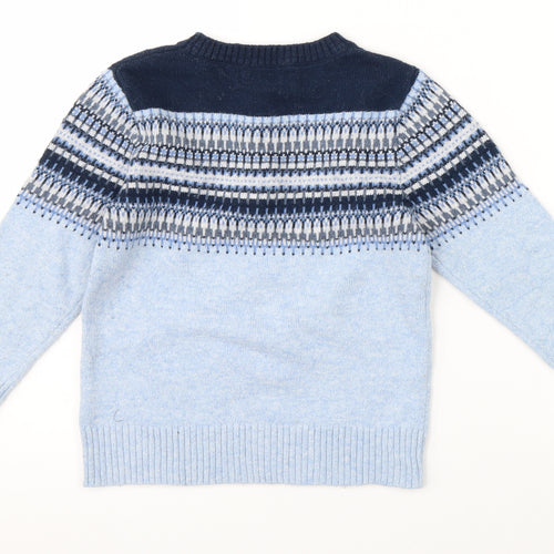 Label of Graded Goods Boys Blue Fair Isle Knit Pullover Jumper Size 4-5 Years