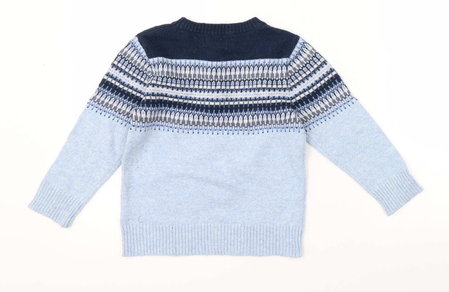 Label of Graded Goods Boys Blue Fair Isle Knit Pullover Jumper Size 4-5 Years