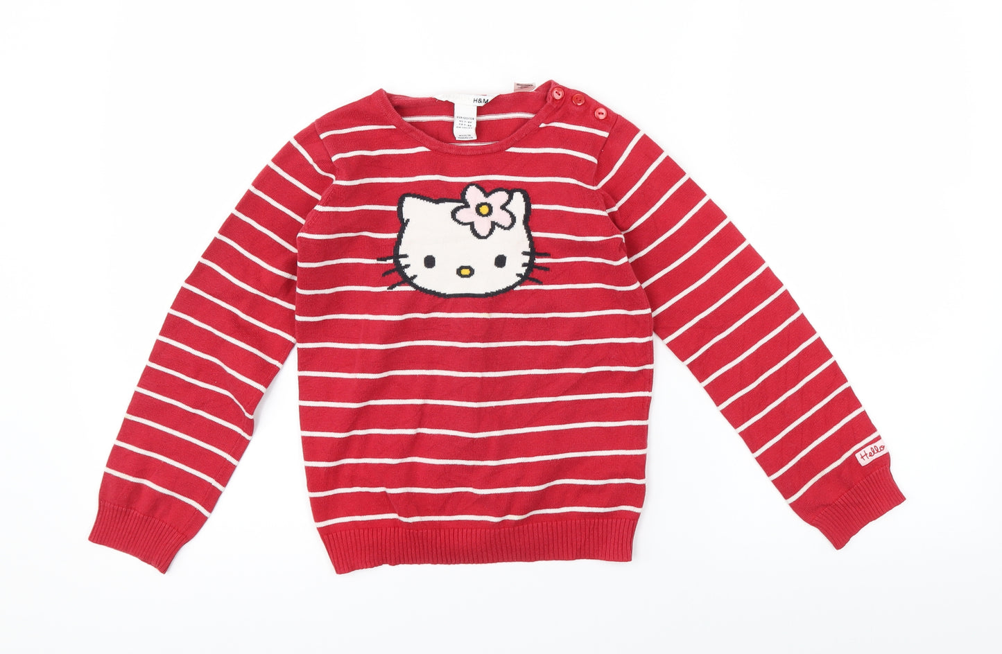 H&M Girls Red Striped  Pullover Jumper Size 6-7 Years  - Hello Kitty