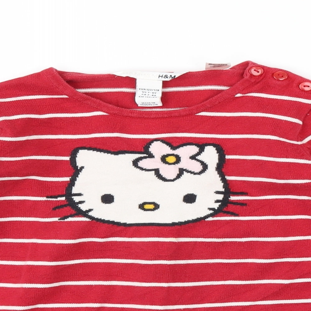 H&M Girls Red Striped  Pullover Jumper Size 6-7 Years  - Hello Kitty