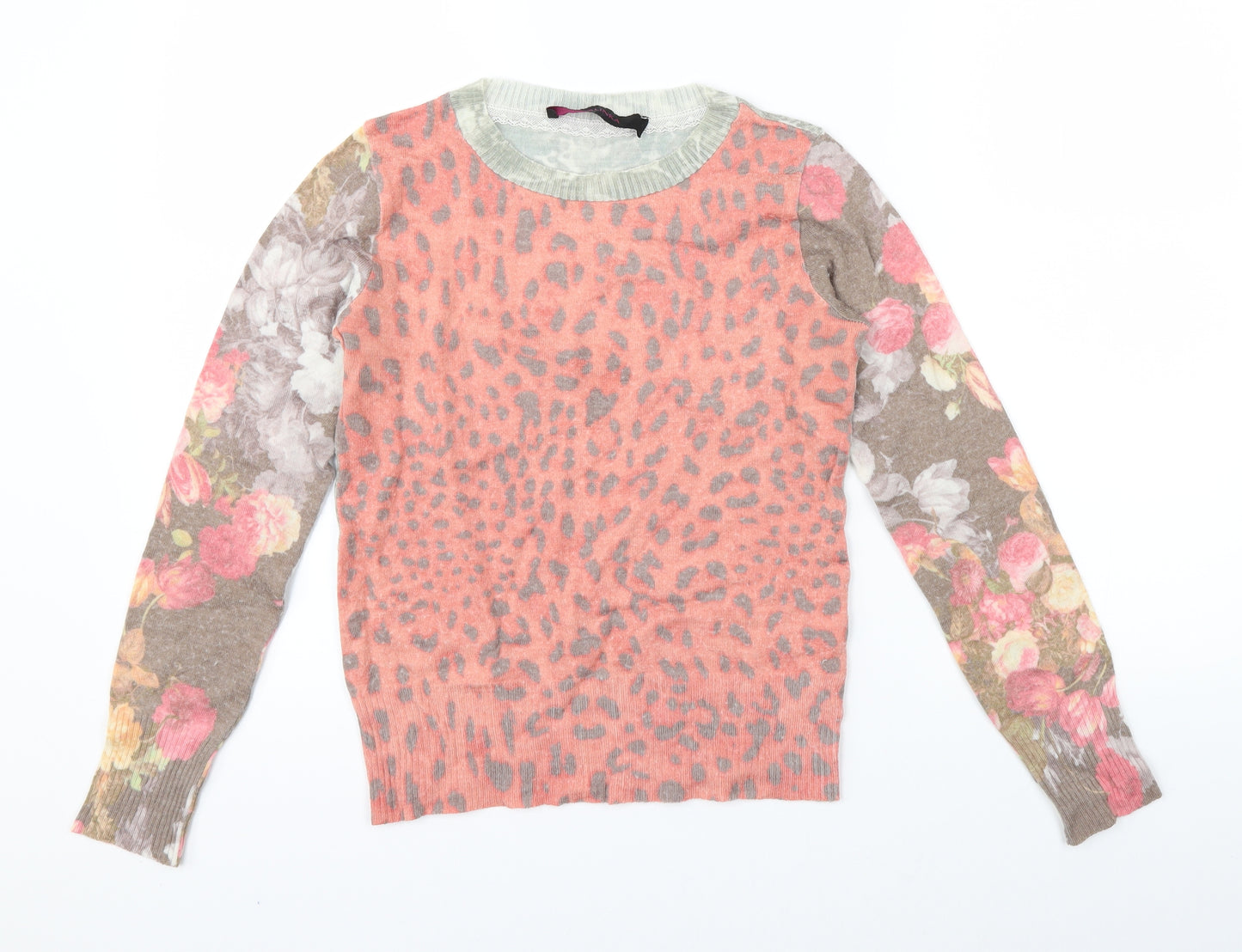 Evalinka Womens Pink Animal Print  Pullover Jumper Size 2
