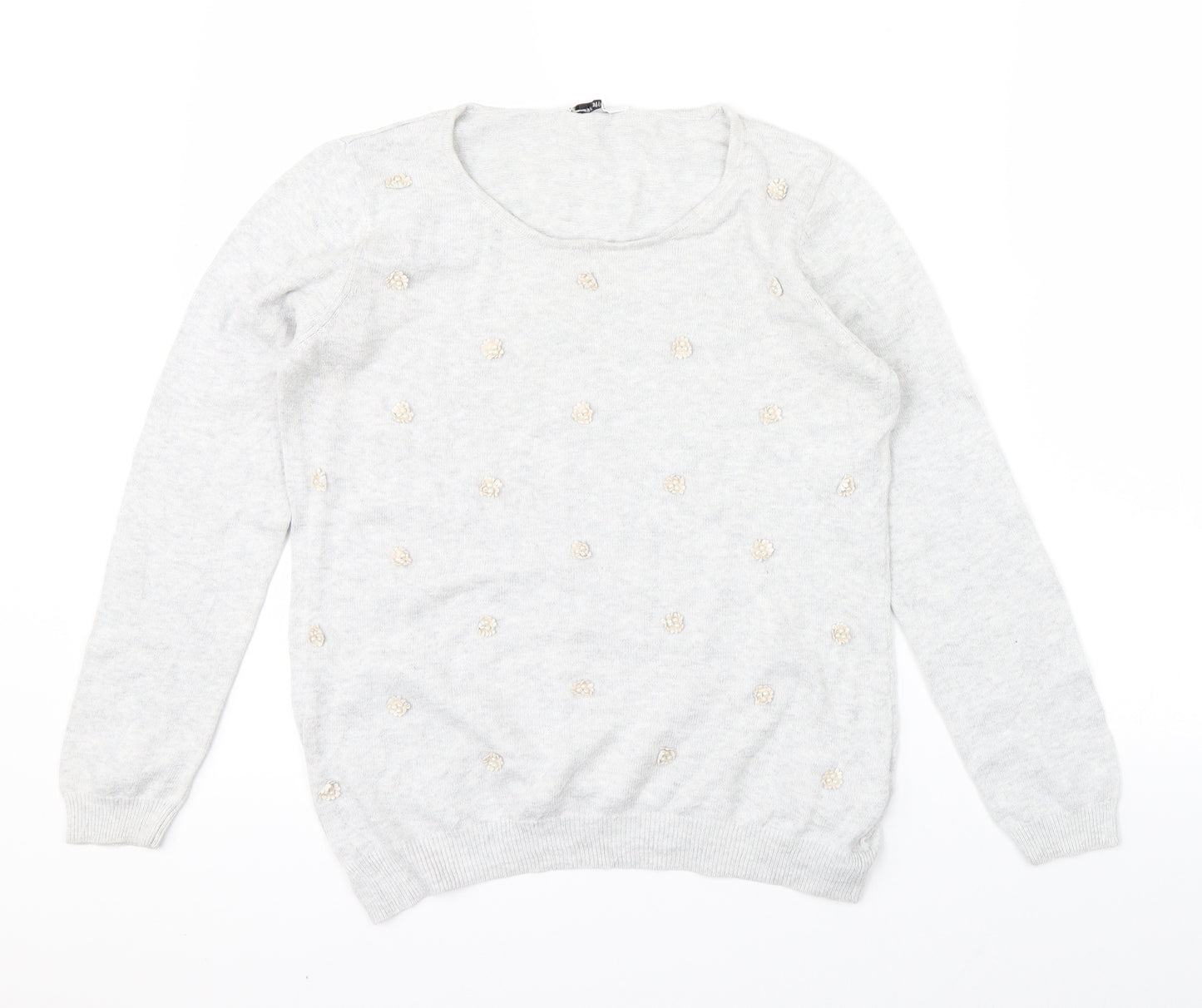 Petite Womens Grey Floral  Pullover Jumper Size 10