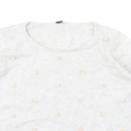 Petite Womens Grey Floral  Pullover Jumper Size 10