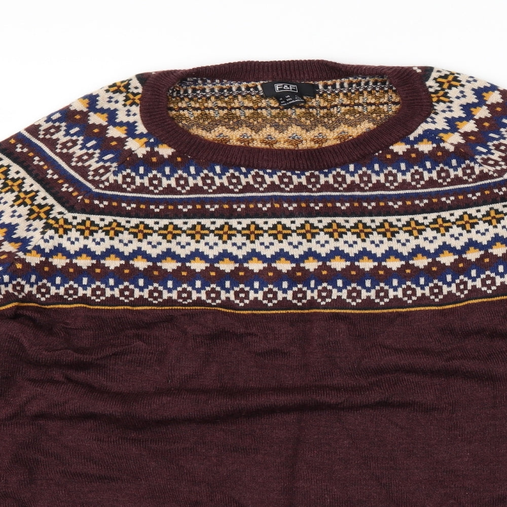 F&F Mens Multicoloured Fair Isle  Pullover Jumper Size 2XL