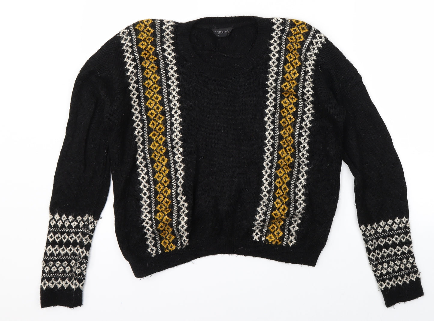 Topshop Womens Black Fair Isle Knit Pullover Jumper Size 10