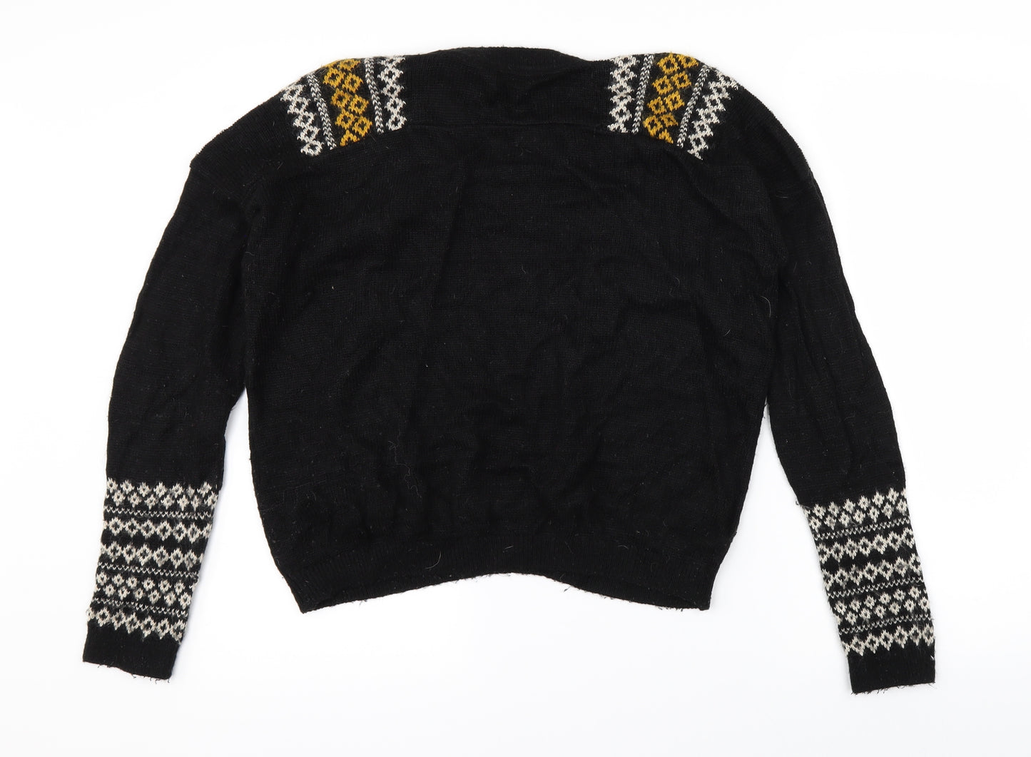 Topshop Womens Black Fair Isle Knit Pullover Jumper Size 10