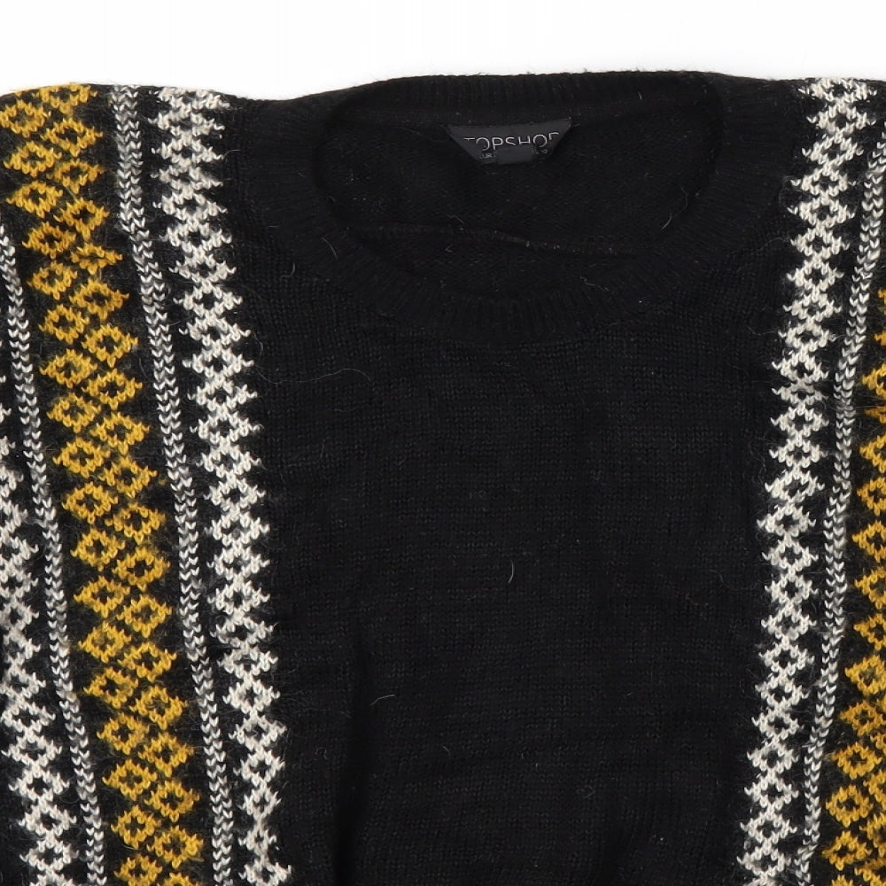Topshop Womens Black Fair Isle Knit Pullover Jumper Size 10