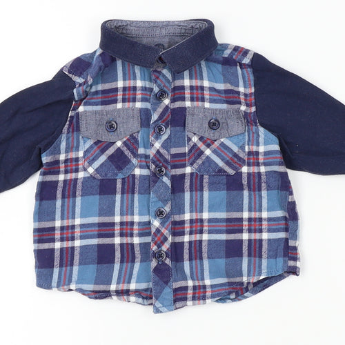 Matalan Boys Blue Plaid  Basic Dress Shirt Size 3-6 Months