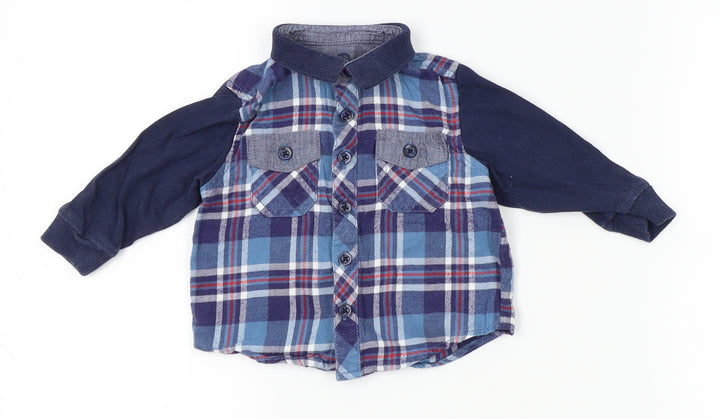 Matalan Boys Blue Plaid Basic Dress Shirt Size 3-6 Months