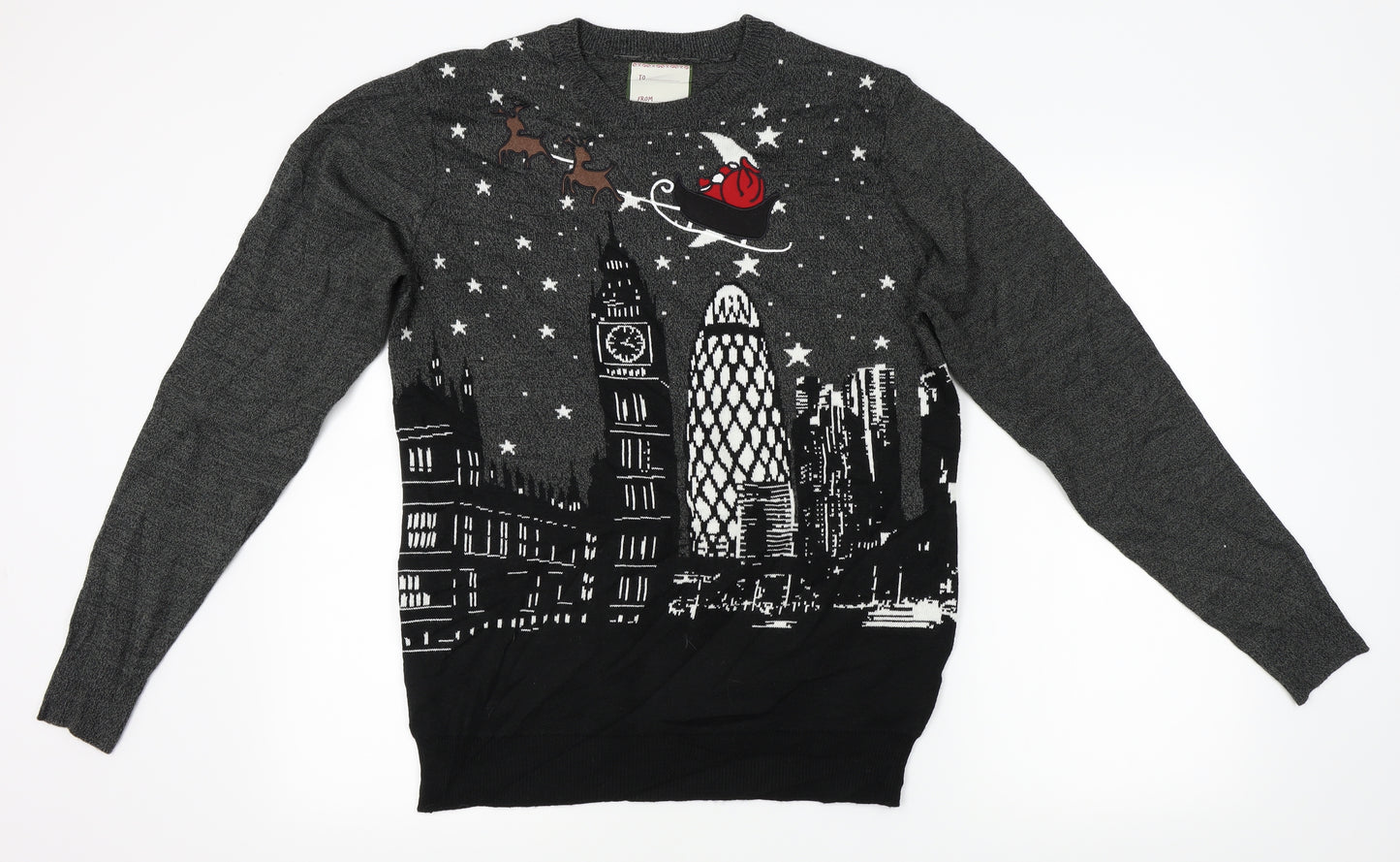 Preworn Mens Grey  Knit Pullover Jumper Size M  - Christmas, City