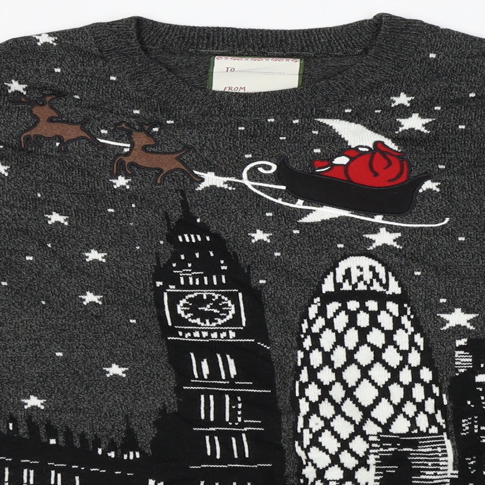 Preworn Mens Grey  Knit Pullover Jumper Size M  - Christmas, City
