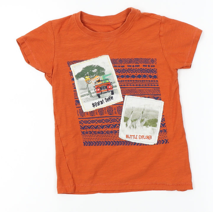 maalan Boys Orange Fair Isle Basic T-Shirt Size 4-5 Years - Animal, Zoo, Safari