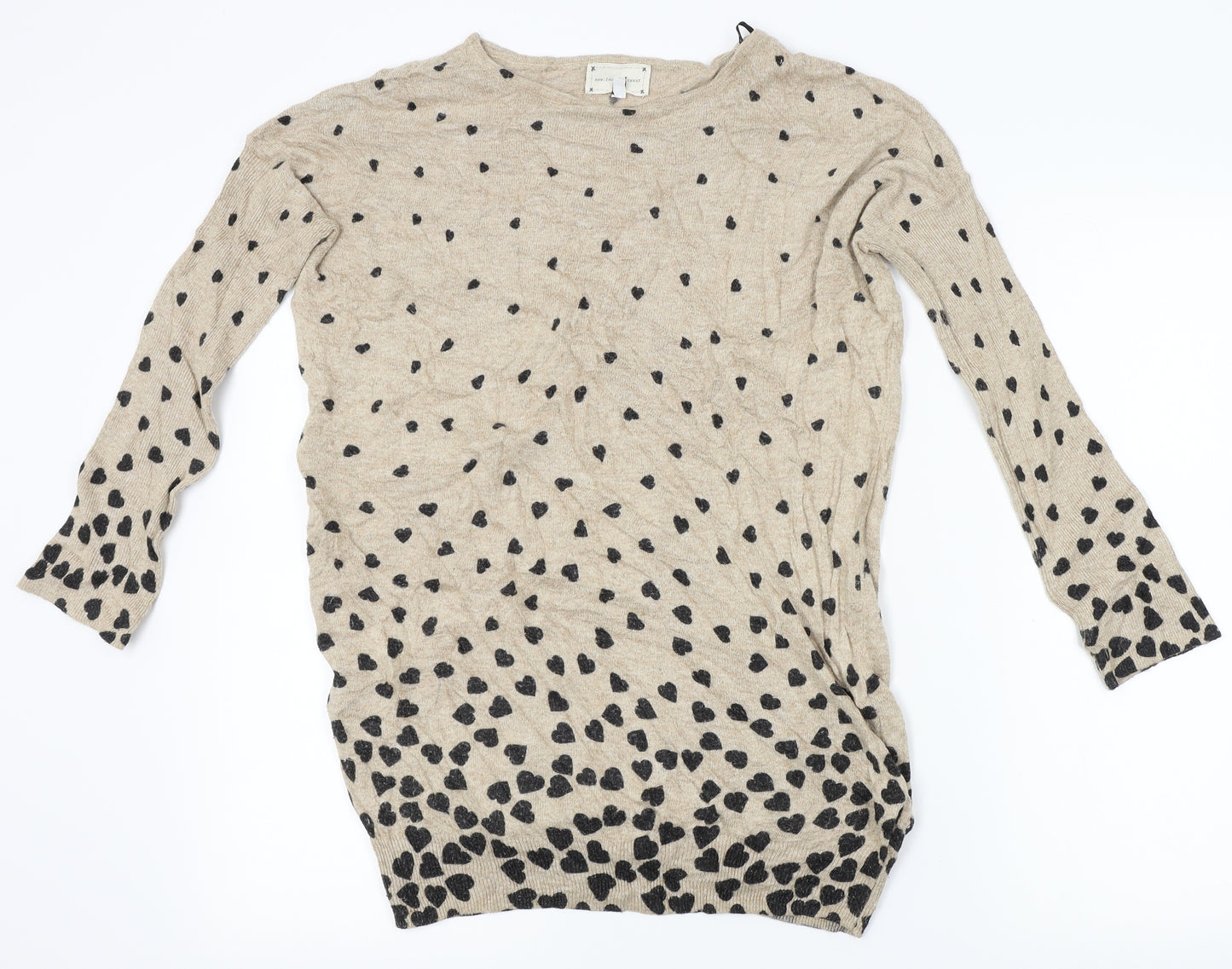 New Look Womens Beige Polka Dot Knit Pullover Jumper Size 12